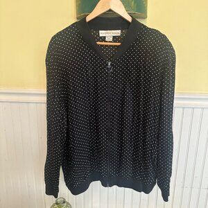 Kathryn Deene Black & White Polka Dot Zip-Up Cardigan Jacket vintage 90s 16